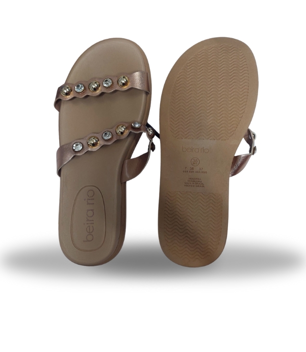 Beira Rio Metalizado Premium Slip on Sandals Gold 40 Pink 39