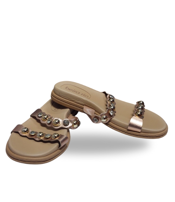 Beira Rio Metalizado Premium Slip on Sandals Gold 40 Pink 40